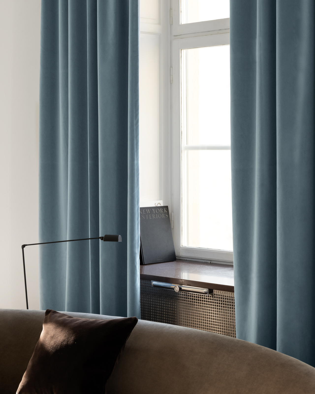 Nordic Knots, Blackout,Cotton Curtains, The Velvet Blackout – Smoke Blue
