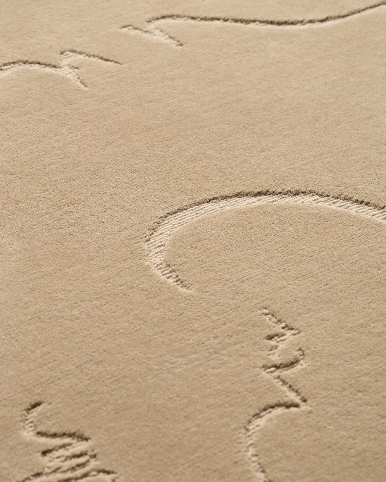 Dancing Flower - Sand - 170x240 cm tapis en laine à poil moelleux aux tons sable, avec un motif floral organique en relief.