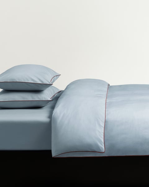 Percale Duvet Cover Set (3 pcs) – Shirt Blue/Red - Queen